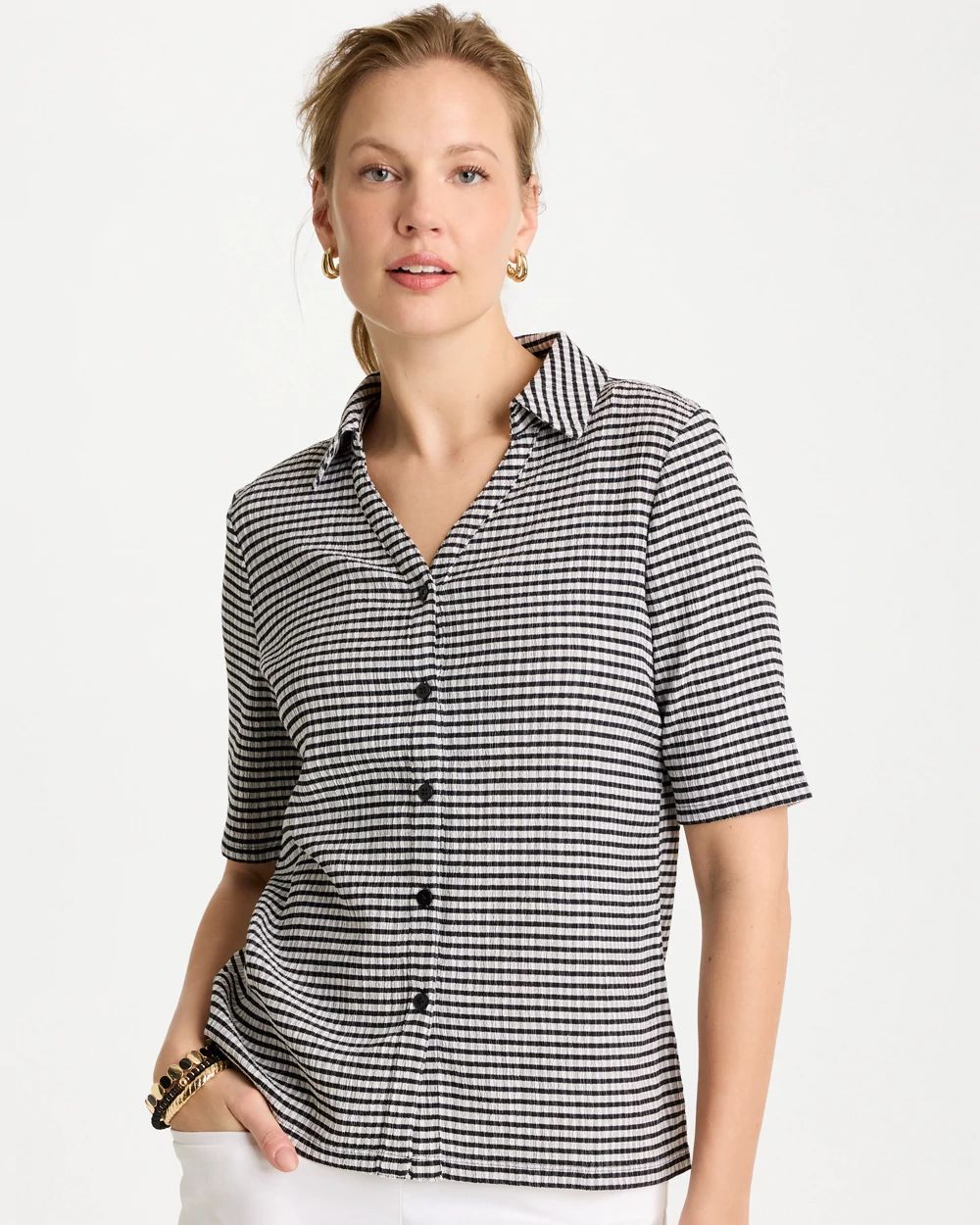 Gingham Textured Camp Tee | Chico's